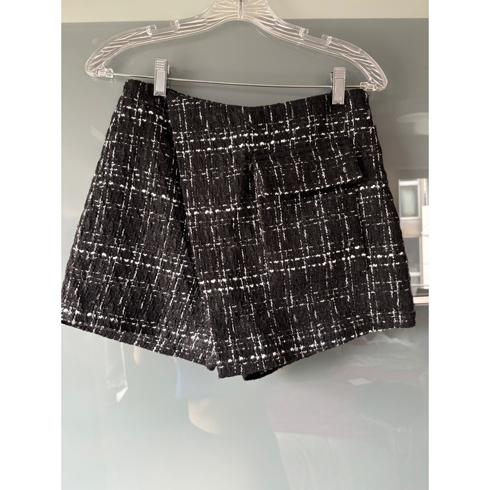 Torn by Ronny Kobo Coco Black White Tweed Plaid Skort Shorts XS Dark Academia